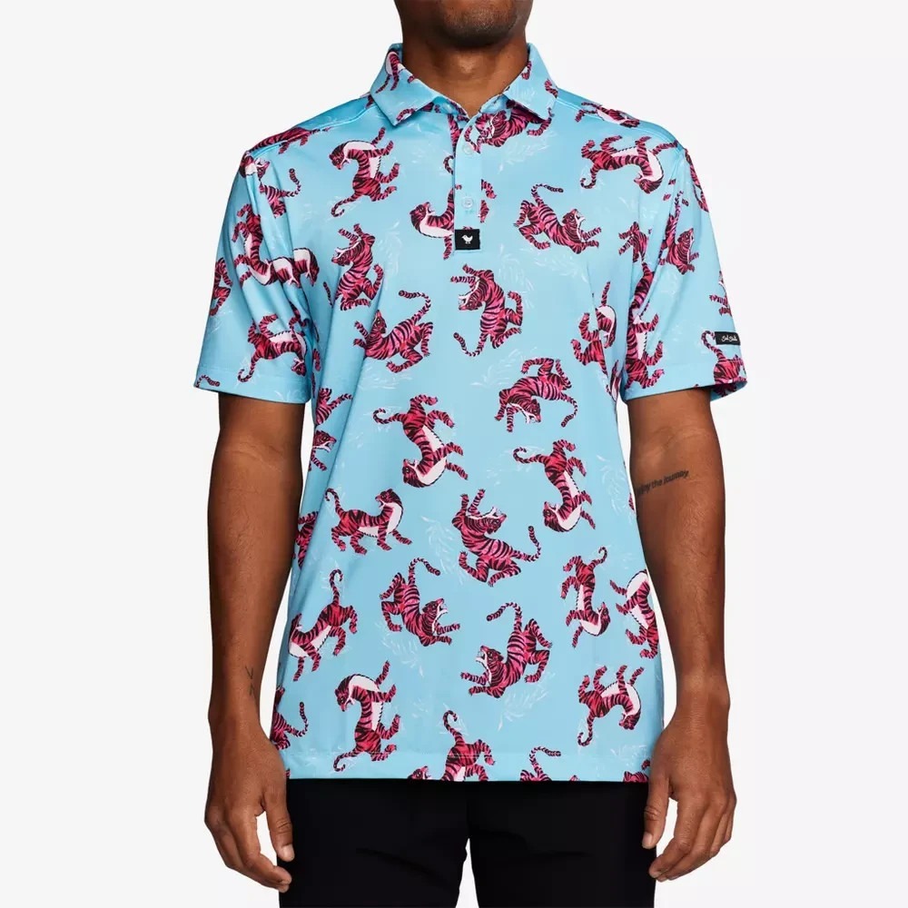 Bad Birdie Tiger Watch Polo Shirt Men's Medium M Blue Short Sleeve Golf‎ Jersey